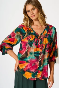 Online Painted Allure Top in Multi Watercolour Print Tops|Casual