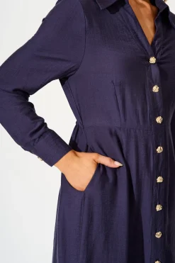 Online Painted Sky Midi Shirt Dress in Navy Dresses|Party