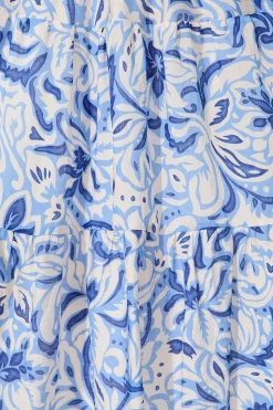Fashion Palm Springs Midi Dress in Blue and White Print Dresses|Casual