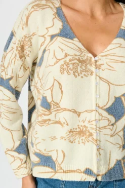 Fashion Pandora Knit Cardigan in Steel Blue Floral Knitwear|Knitwear