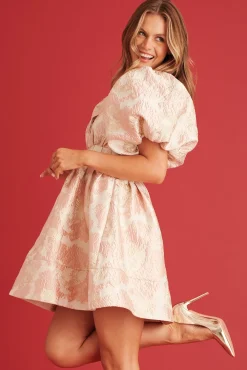 Outlet Paris Dreamer Dress in Blush with Gold Jacquard Dresses|Party
