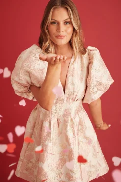 Outlet Paris Dreamer Dress in Blush with Gold Jacquard Dresses|Party