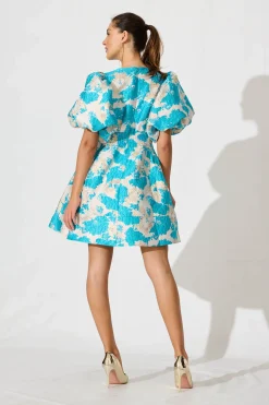 Best Paris Dreamer Dress In Pale Gold With Aqua Jacquard Dresses|Party