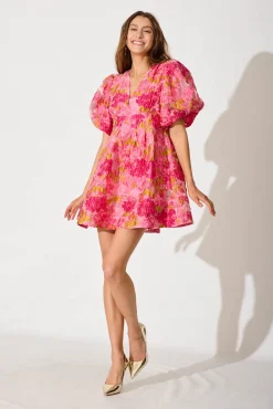 Hot Paris Dreamer Dress In Pink Floral Organza Burnout Dresses|Party