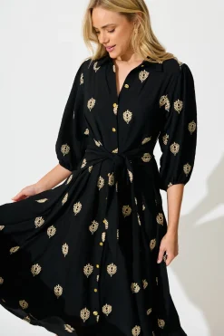 Sale Peggy Maxi Shirt Dress in Black Embroidery Dresses|Casual