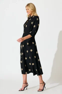 Sale Peggy Maxi Shirt Dress in Black Embroidery Dresses|Casual