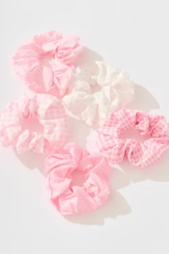 Hot Perry 5 Pack Scrunchie in Pink Multi Hair Accessories