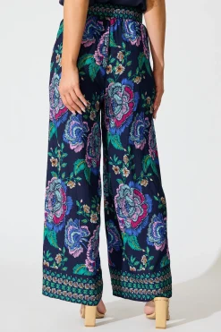 Online Petal Drift Pant in Navy with Multi Floral Bottoms|Pants