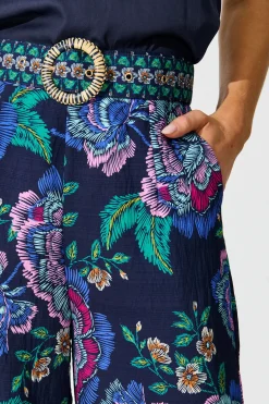 Online Petal Drift Pant in Navy with Multi Floral Bottoms|Pants
