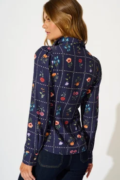 Clearance Petal Outline Shirt in Navy with Multi Floral Tops|Casual