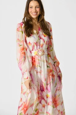 Best Petal Script Maxi Dress in White with Multi Floral Dresses|Party