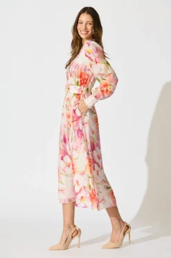 Best Petal Script Maxi Dress in White with Multi Floral Dresses|Party