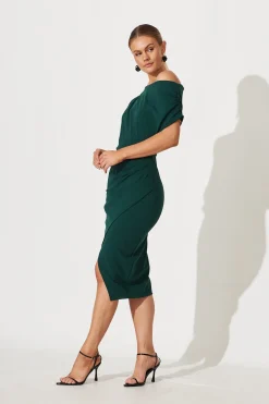 Sale Phoenix Off Shoulder Midi Dress In Emerald Dresses|Party