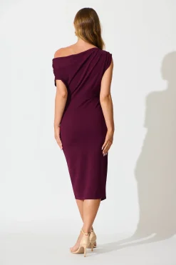 Outlet Phoenix Off Shoulder Midi Dress In Plum Dresses|Party