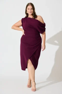 Outlet Phoenix Off Shoulder Midi Dress In Plum Dresses|Party
