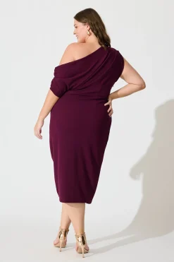 Outlet Phoenix Off Shoulder Midi Dress In Plum Dresses|Party