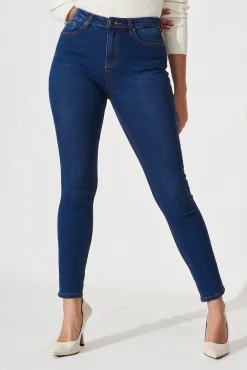 Clearance Piper High Rise Skinny Jean In Dark Blue Denim Bottoms