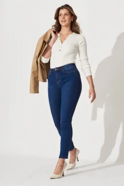 Clearance Piper High Rise Skinny Jean In Dark Blue Denim Bottoms