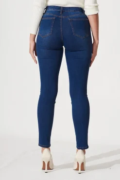 Clearance Piper High Rise Skinny Jean In Dark Blue Denim Bottoms