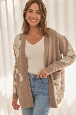 Online Pixie Knit Cardigan in Brown Floral Wool Blend Knitwear|Knitwear