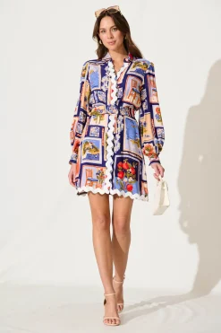 Discount PRE ORDER Amico Dress In Blue Multi Postcard Print Dresses|Casual