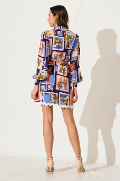 Discount PRE ORDER Amico Dress In Blue Multi Postcard Print Dresses|Casual