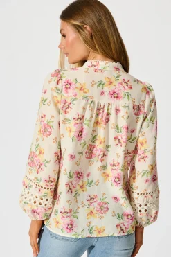 Clearance PRE ORDER Cascades Top in Yellow Floral Linen Blend Tops|Casual