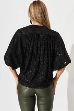 New PRE ORDER Celebration Sequin Mock Wrap Top In Black Tops|Party & Occasion