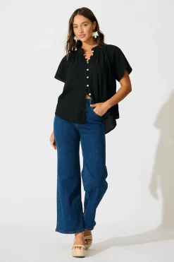 Sale PRE ORDER Lombard Top in Black Cotton Linen Tops|Casual