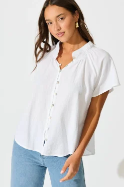 Fashion PRE ORDER Lombard Top in White Cotton Linen Tops|Casual