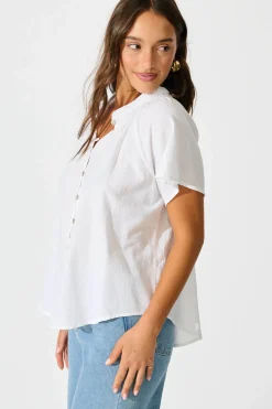 Fashion PRE ORDER Lombard Top in White Cotton Linen Tops|Casual
