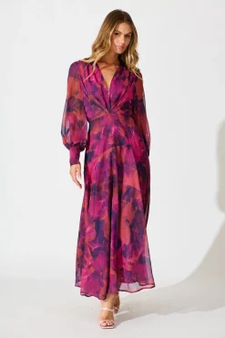 Sale PRE ORDER Martina Maxi Dress in Purple Watercolour Chiffon Dresses|Party