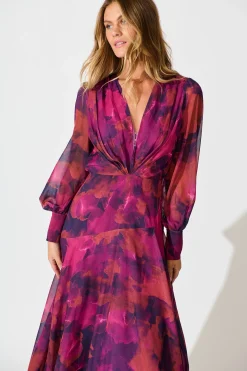 Sale PRE ORDER Martina Maxi Dress in Purple Watercolour Chiffon Dresses|Party