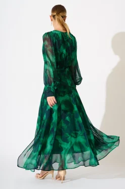 Clearance PRE ORDER Martina Maxi Dress in Green Watercolour Chiffon Dresses|Party