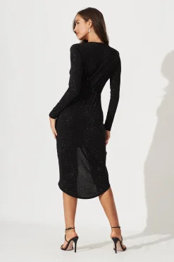 Best PRE ORDER Nevis Midi Dress In Black Glitter Dresses|Party