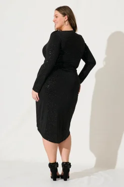 Best PRE ORDER Nevis Midi Dress In Black Glitter Dresses|Party
