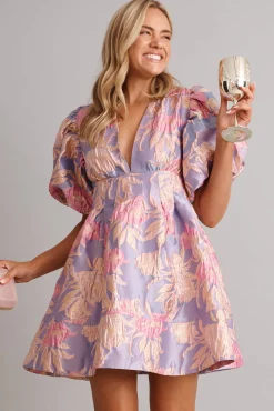 New PRE ORDER Paris Dreamer Dress in Lilac and Pink Metallic Jacquard Dresses|Party