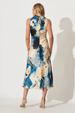 Discount PRE ORDER Vision Of Love Midi Dress In Blue Multi Watercolour Satin Dresses|Party