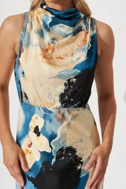 Discount PRE ORDER Vision Of Love Midi Dress In Blue Multi Watercolour Satin Dresses|Party