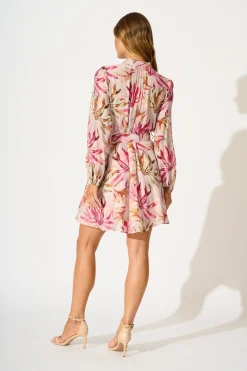 Hot Pria Dress in Pink Leaf Print Dresses|Casual