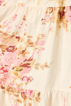 Fashion Primavera Midi Dress in Cream with Pink Floral Dresses|Casual