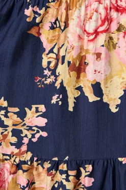 Online Primavera Midi Dress in Navy with Pink Floral Dresses|Casual