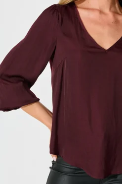 Outlet Pristine Top in Wine Satin Tops|Workwear