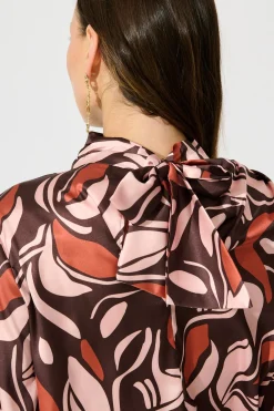 Sale Pure Whisper Top in Multi Brown Print Satin Tops|Party & Occasion