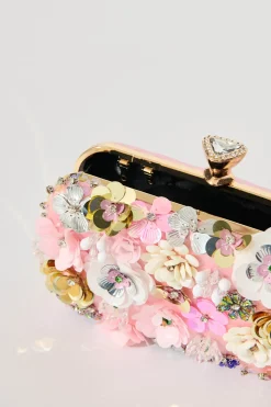 Hot Quinn Clutch Bag in Blush with 3D Multi Sequin Floral Bags