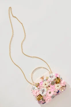 Hot Quinn Clutch Bag in Blush with 3D Multi Sequin Floral Bags