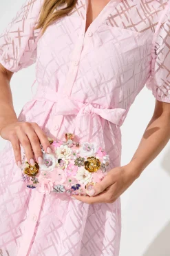 Hot Quinn Clutch Bag in Blush with 3D Multi Sequin Floral Bags