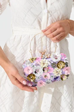 New Quinn Clutch Bag in Lilac with 3D Multi Sequin Floral Bags