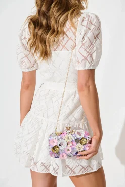 New Quinn Clutch Bag in Lilac with 3D Multi Sequin Floral Bags