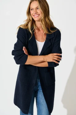 New Quinzy Knit Coat In Navy Knitwear|Knitwear